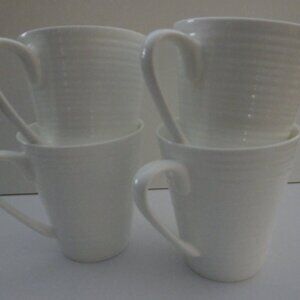 Roscher Bone China White Coffee Tea Cup Mug Elegant Ribbed Design Lot Set of 4